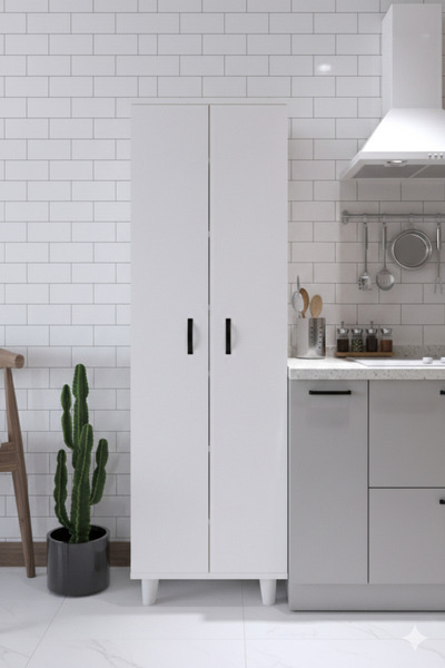 KZY Mobilya Selena 6 Raflı 7 Bölmeli Fonksiyonel Raflı Çok Amaçlı Dolap Beyaz