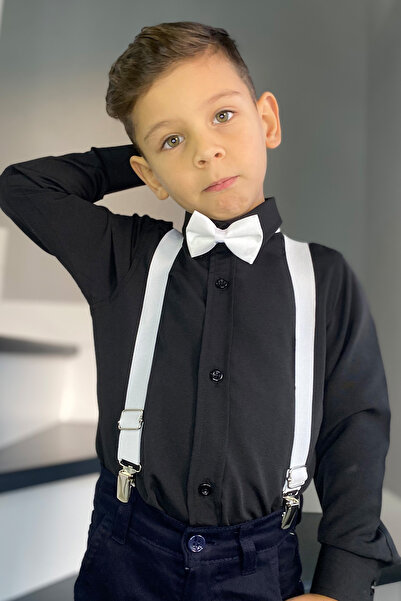 Entel Хлопчачий довгий чорний сорочковий комплект з підтяжками та метеликом