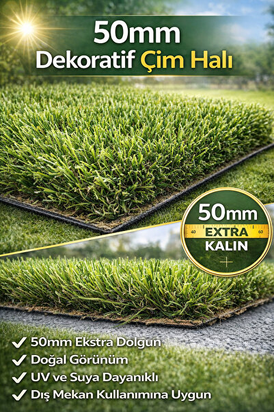 Genel Markalar 50mm Earth Green Suni Çim Yapay Çim Halı En 2 Metre Boy 2 Metre
