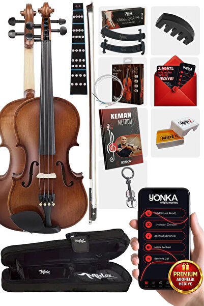 Midex Lma-644-tys Profesyonel Ahşap Mat Keman 4/4 Tam Boy (yastık Yedek Tel Ç...