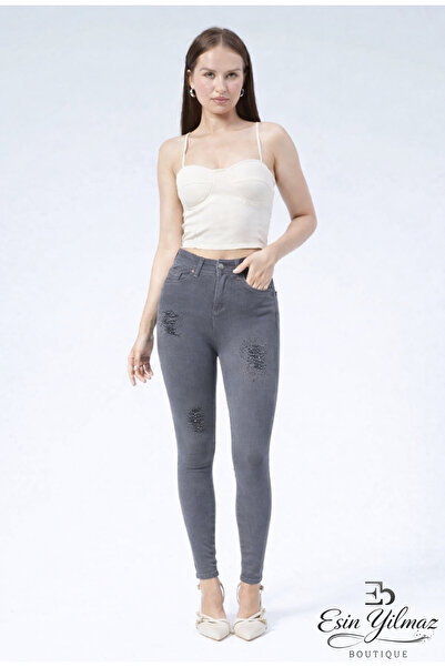 LA CARTE Women's Top Size Licra Zigzag Stone Jeans Pants