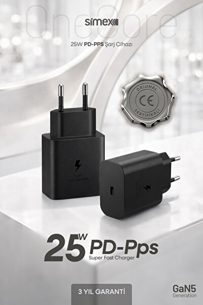 Simex Samsung Bütün Serileri Uyumlu - 25W USB-C Süper Hızlı Şarj Başlığı - CE...