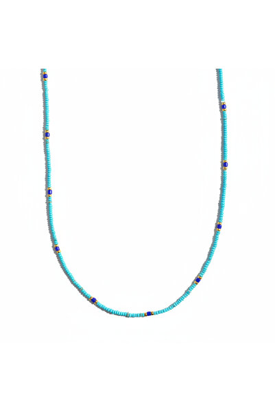 Lithora Jewellery Doğal Turkuaz ve Lacivert Taşlı 45 cm Gümüş Kolye