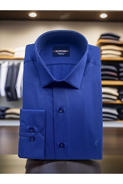 elitpark Koyu Lacivert Düz Renk Pamuklu Erkek Gömlek