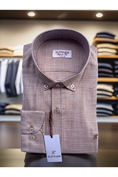 elitpark %100 Pamuk Açık Kahve Erkek Gömlek