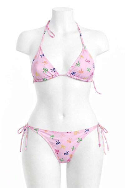 VAJESTO Women's Pink Scissor Detail Triangle Bikini Set Lycra Flexible Side T...