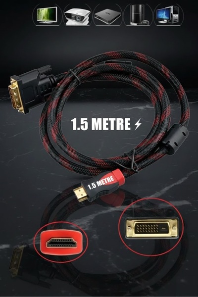 Derwell Hdmi To Dvi 24+1 Çevirici Dönüştürücü Monitör Kablosu 1.5 Metre Dual ...