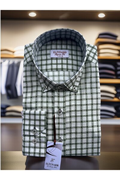 elitpark Pamuklu Desenli Yeşil Erkek Gömlek