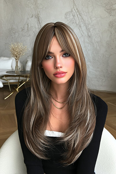REMY HAİR Exclusive Luxury Perçemli Kahve Platin Balyajlı Peruk