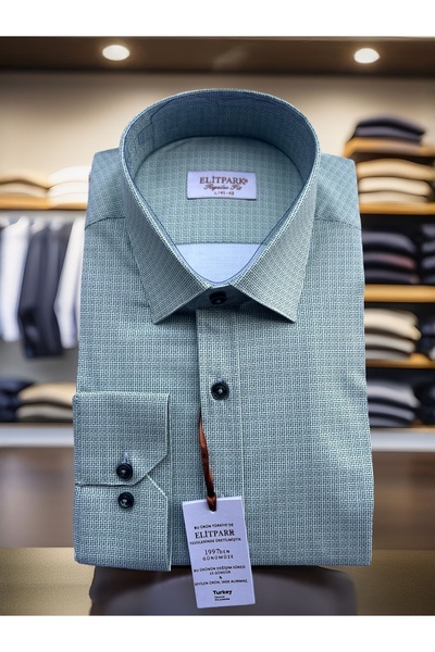 elitpark Desenli Yeşil Pamuklu Erkek Gömlek