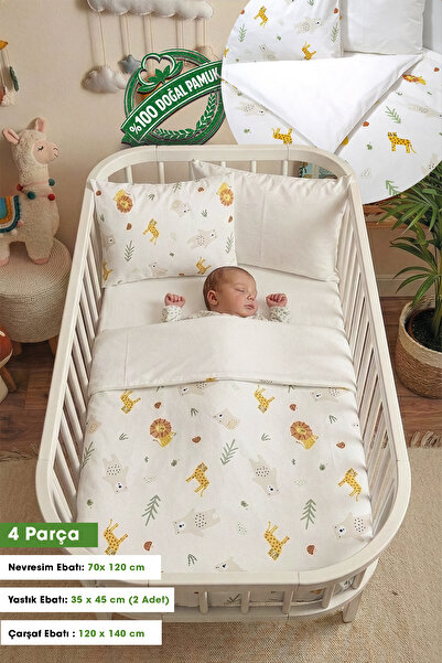 Yada Baby %100 Pamuk Poplin Kumaş Bebek & Yenidoğan 4 Parça Nevresim Takımı 7...