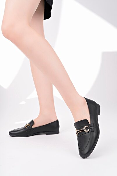 Deripabuc Hakiki Deri Siyah Kadın Deri Babet PCC-F13