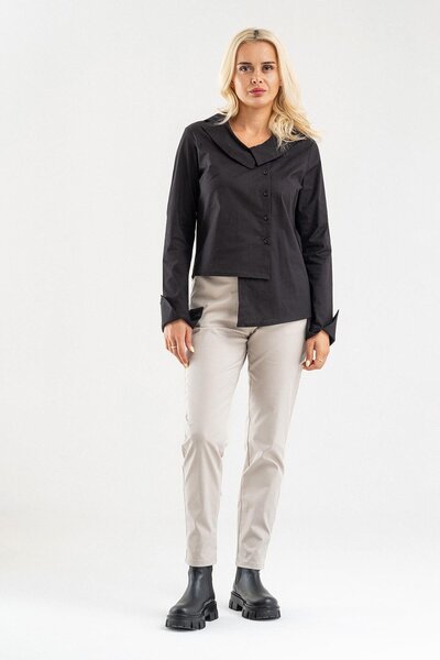 Bold & Young Bluză de damă cu guler asimetric, cu manșete, din bumbac Lycra, ...