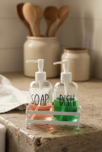 Rakle Basic White Metal Square Stand Set of 2 Liquid Soap Dispenser 420 Cc