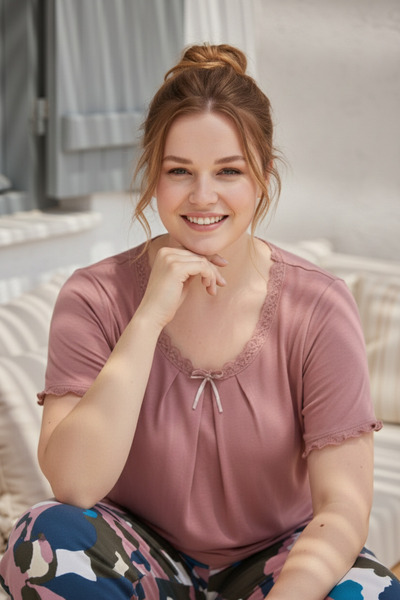 Miss Meryem Dusty Rose Top Ring Viskozna Donja Dela Tkanina Čipka Detaljan Kr...