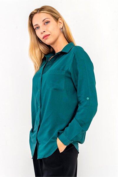 Bold & Young Cămașă de damă, ovală, din viscoză, verde, față-spate