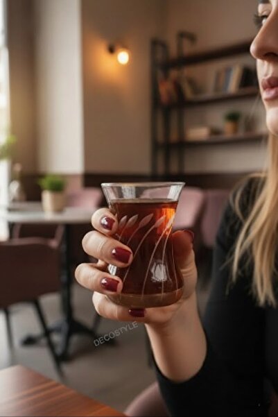 DECOSTYLE Mila Dekorlu 12 Parça 6 Kişilik Çay Takımı 125cc - Şık Cam Sunum Seti