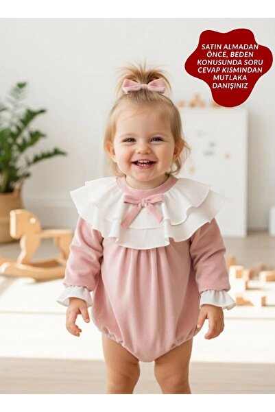 aysskids BRIELLA Uzun Kollu Özel Gün Bayramlık Fiyonk Detaylı Kız Bebek Romper