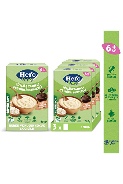 Hero Baby Sütlü 8 Tahıllı Peynirli Pekmezli 400g x3