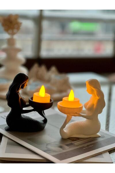Bovi Craft Modern Deniz Kızı Tasarım Mumluk Seti - 2'li Dekoratif Obje ve Tea...