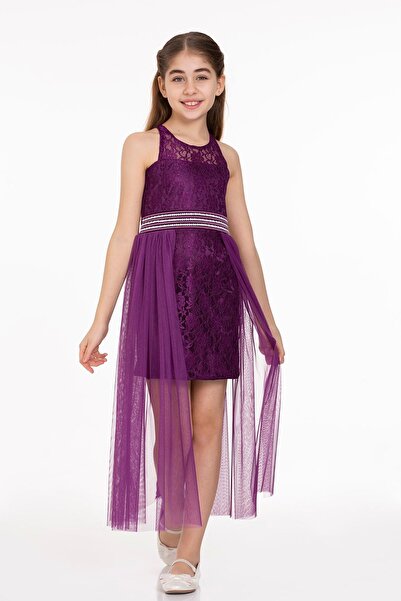 AHENGİM Trendy Abendkleid aus Tüll und Perlen für Mädchen - Ak2229