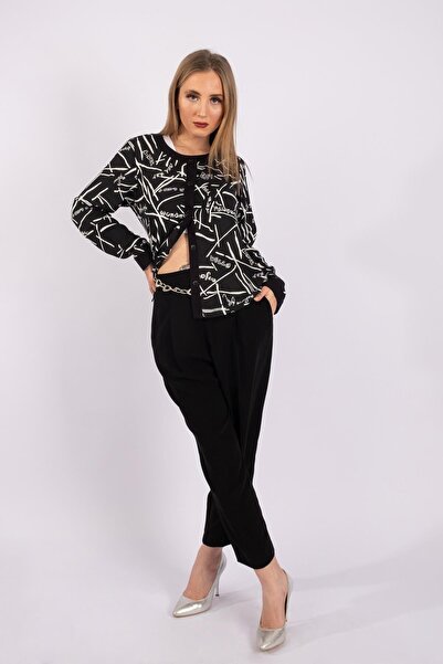 Bold & Young Жіноча сорочка без коміра з чорною облямівкою та принтом, віскоза