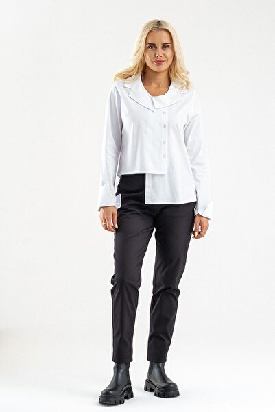 Bold & Young Bluză de damă cu guler asimetric, cu manșete, din bumbac Lycra, ...