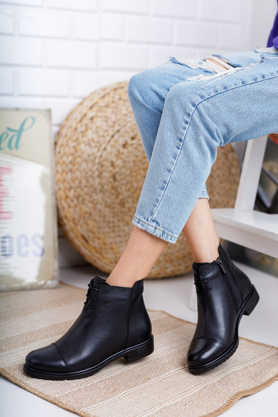 Deripabuc حذاء جلد طبيعي أسود للنساء من الجلد TRC-2733