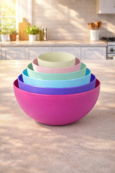 Melkan Home 6 Parça Plastik Karıştırma Kaseleri, Renkli Servis Kaseleri, Sala...