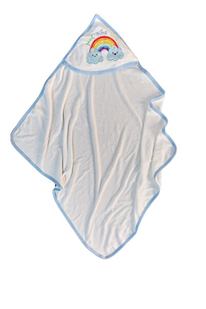 LittlePoffy Mavi Başlıklı Erkek Bebek Havlusu Yenidoğan Kundak Bornoz %100 Do...