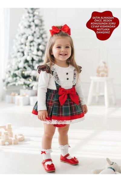 aysskids AYLA Ekose Desenli Yılbaşı Kız Bebek Elbise