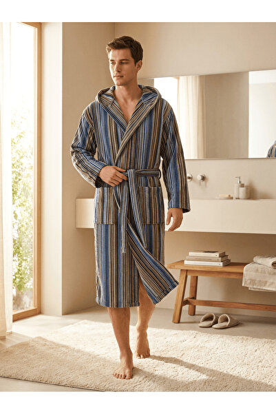 Lucy and Home 100% Cotton Unisex Yarn Dyed Striped Velvet Bathrobe