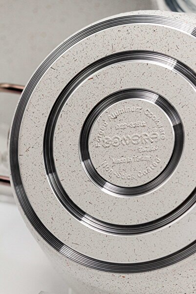 Bonera Milena 7 Parça Kar Beyazı Granit - Rose Gold Kulp Detaylı Tencere & Tava Seti
