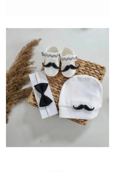 BİGÜMEX Yenidoğan Bebek Papyon Bere Patik Seti