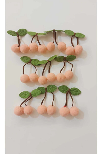 BİGÜMEX Salmon Pompom Cherry Socks Hair Band Package Decoration Ornament -6 Pcs