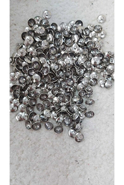 BİGÜMEX Gray Silver Metallized Stone Detailed Evening Dress Button - 1 Cm, 18...