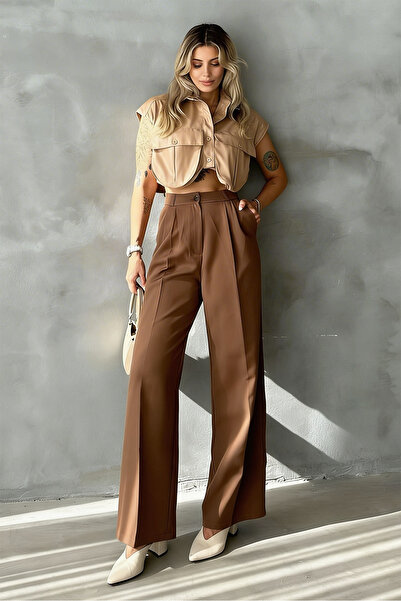Hersteller Wide Leg High Waist Brown Palazzo Trousers