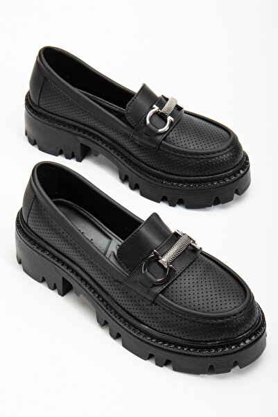 Tonny Black Loafer de damă din piele neagră, confortabil, cu talpă înaltă din...
