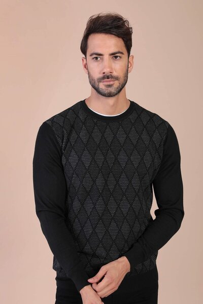 Ferraro سترة صوفية فائقة النعومة برقبة دائرية - أسود