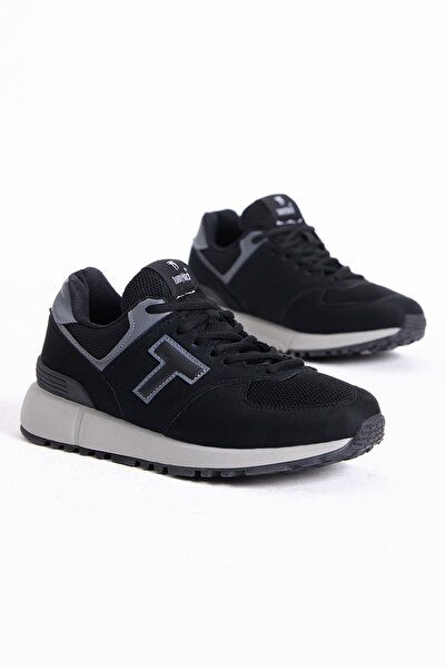 Tonny Black Unisex Siyah Kaymaz Eva Taban Bağcıklı Spor Ayakkabı