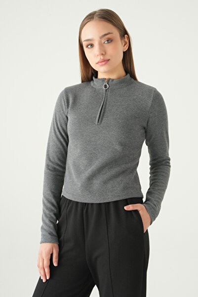 Rays 3069A Zippered Long Sleeve Sweater Anthracite