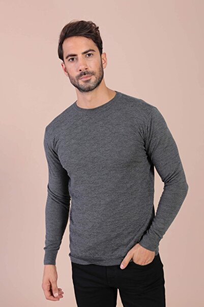 Ferraro Pulover din lână superfină cu guler rotund - Antracit