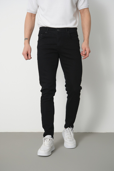 jean black بنطلون دينم أسود سادة أصلي من Colorfast مقاس نحيف من الليكرا