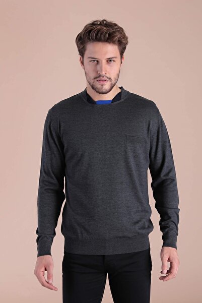 Ferraro Πουλόβερ από εξαιρετικά λεπτό μαλλί με λαιμόκοψη ποδηλάτου - Ανθρακί