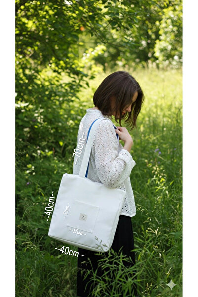 Zümrüdüanka Handmade White Color Women's Shoulder Bag with Strap