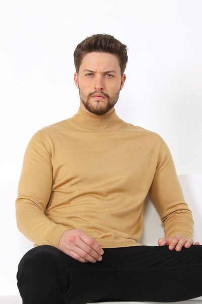 Ferraro سترة تريكو رجالية بياقة نصفية باللون البيج