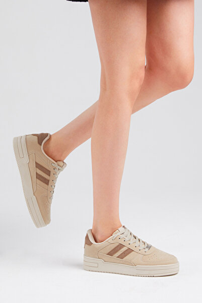 Tonny Black حذاء رياضي مريح برباط مخطط باللون البيج والبني للجنسين