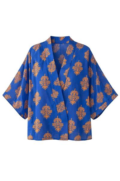 Retrobird Design Mini Kimono Femei Albastru