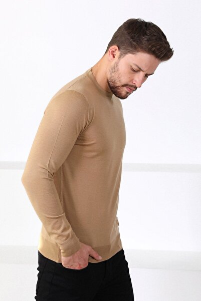 Ferraro Camel Bisiklet Yaka Superfine Erkek Triko Kazak