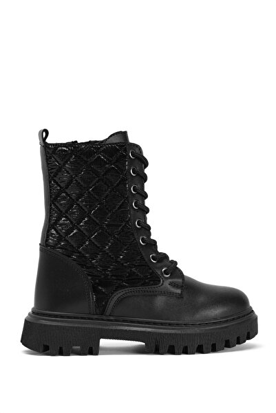 Tonny Black Κοριτσίστικες μαύρες δερμάτινες μακριές μπότες με καπιτονέ, ραμμέ...